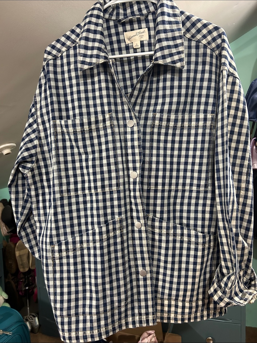 Universal Thread Blue & White Check Button-Front Shirt Jacket